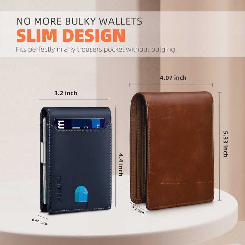 RUNBOX Money Clip Wallets for Men,Slim Leather Mens Bifold Wallet,RFID Blocking Front Pocket Wallet,Thin Credit Card Holder with Gift Box - Image 3
